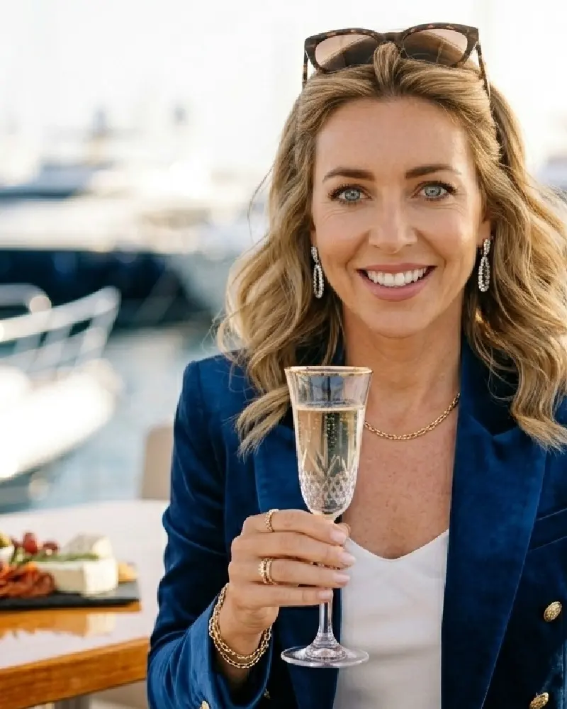 Women with wine on boat