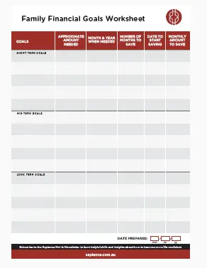 Sapience Quick Family Financial Goals checklist