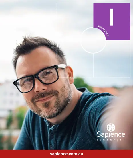 selfie photo of man looking at camera with idolised moneyism icon behind them