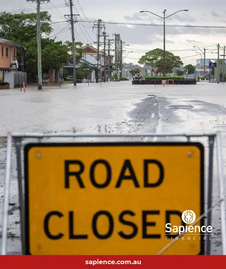 Road closed during heavy rain road sign